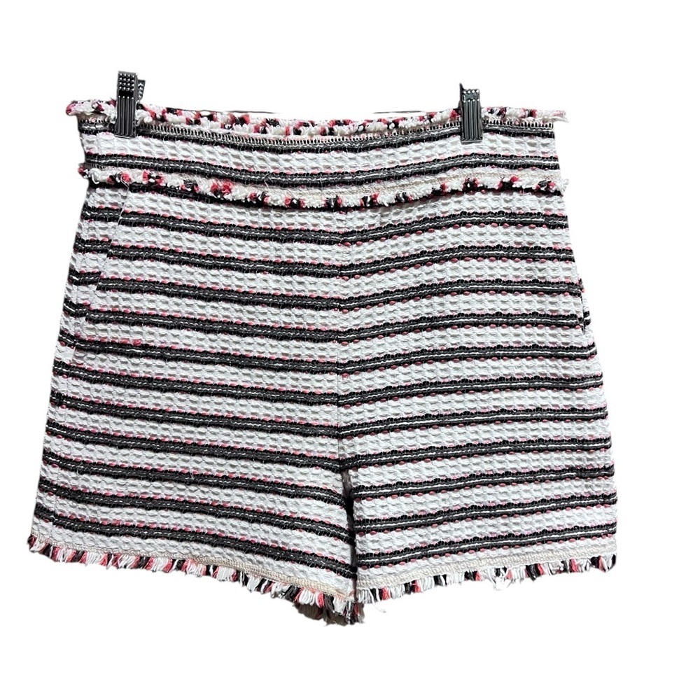 Zara High Waisted Striped Fringe Shorts size M